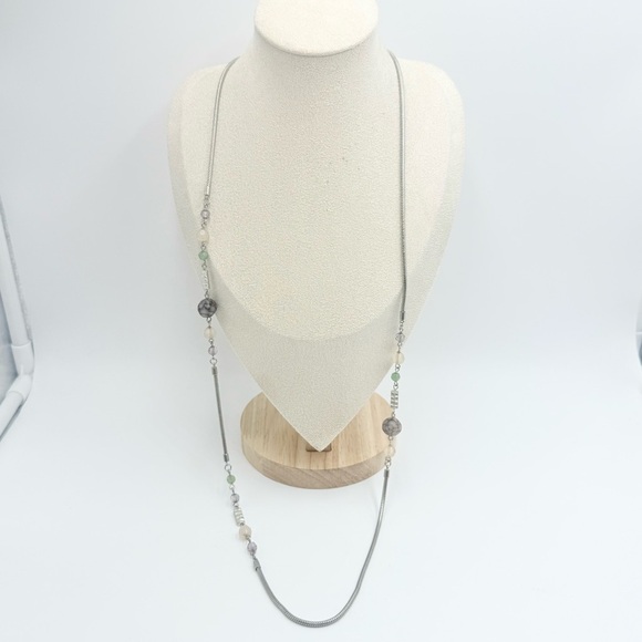Loft Gem Stone Beaded Silver Tone Long Necklace - Picture 4 of 7